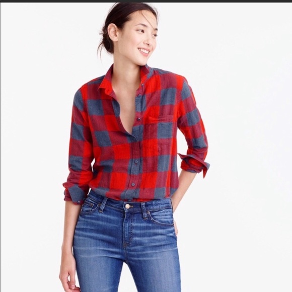 J.crew fiery sunset Buffalo check boy fit shirt - Picture 1 of 4